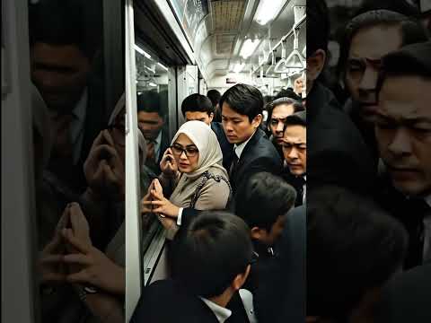 Shocking! Crownded Subway: Woman trapped in crowd of passengers #train #subway #foryou