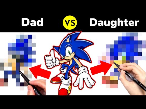 DAD vs DAUGHTER (4) Draw Off | Draw Sonic the Hedgehog #artshorts #shorts #drawing #dadvsdaughter