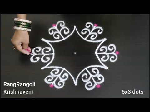 Traditional Muggulu🌷5x3 dots Creative Kolam🌷Daily Rangoli🌷RangRangoli Krishnaveni