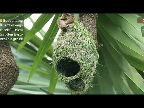 Nature’s Grass Architect at Work 🪹🦜 #nature #bayaweaver #nestbuilding