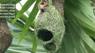 Nature’s Grass Architect at Work 🪹🦜 #nature #bayaweaver #nestbuilding