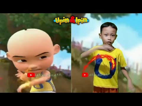 Upin mengeluarkan jurus main Gasing | Tiru aksi Upin Ipin