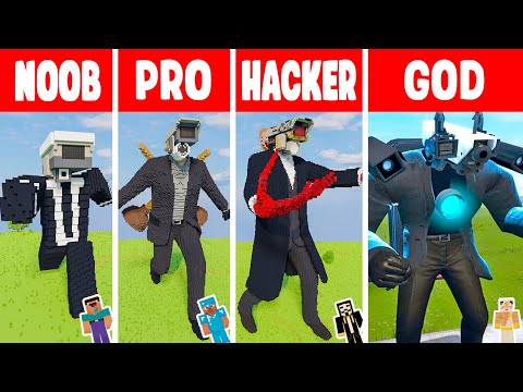 Minecraft CAMERAMAN PLUNGER CAMERAMAN TITAN  BUILD CHALLENGE - NOOB vs PRO vs HACKER vs GOD / Anima