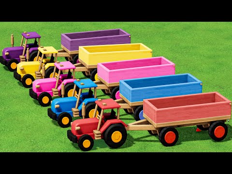 MINI TRACTOR with COLORS! GRASS HARVEST WITH WOOD TRACTORS, TANKERS & TESLA TRUCK! FS22