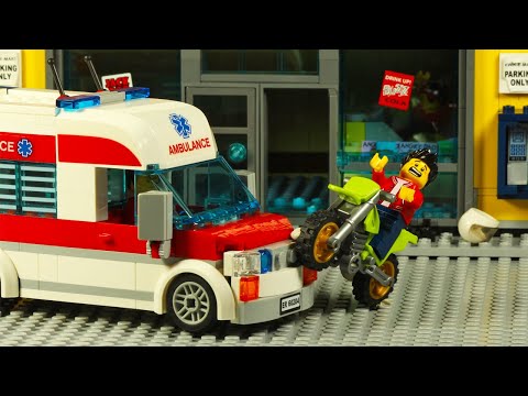 Lego City Shopping Emergency Ambulance Motorcycle Crash