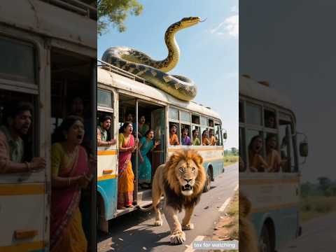 Lion saved to passengers bus from anaconda 🦁🚌 #ai #shorts