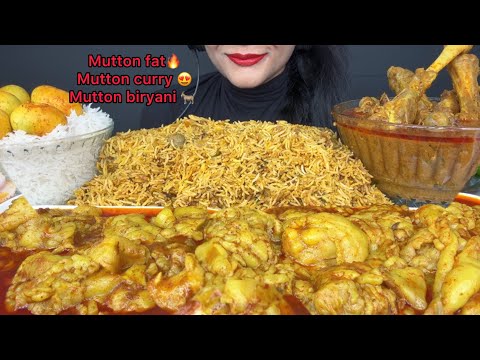 ASMR EATING MUTTON BIRYANI,MUTTON FAT CURRY,MUTTON CURRY,WHITE RICE,EGGS