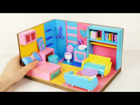 DIY Miniature Cardboard House #49 yellow, pink and blue