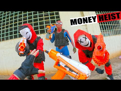 SPIDER MAN NERF GUN PARKOUR VS MONEY HEIST VS THIEF