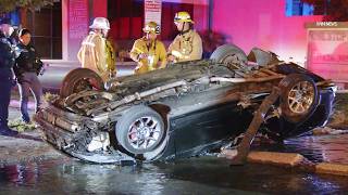 1 Trapped After High-Speed Crash Into Pole, Fire Hydrant in Azusa