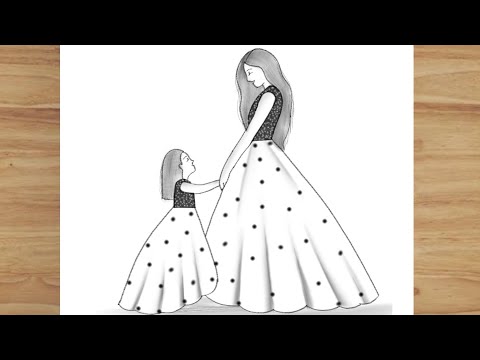 How to draw Mother and Daughter | Mother's Day drawing | pencil sketch for beginners | Easy drawing