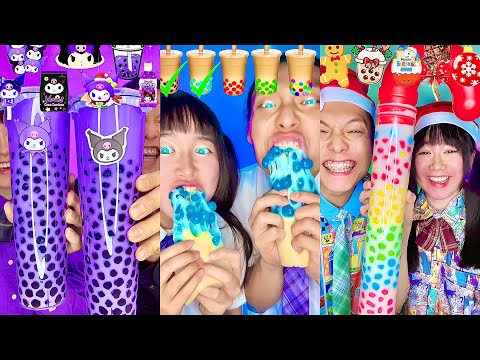 Rainbow Boba Emoji Food Challenge ASMR Compilation! Bubble tea🥵 Kuromi (Part3)