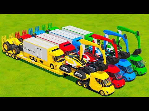 TRANSPORTING EXCAVATORS, TRUCKS & TRACTORS WITH TESLA SEMI TRUCKS! Farming Simulator 22