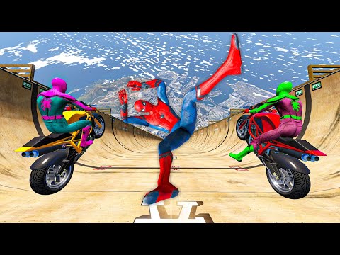 GTA 5 Rainbow Spiderman Falling from Longest Ramp in GTA 5 - (Euphoria Physics/Ragdolls) #1