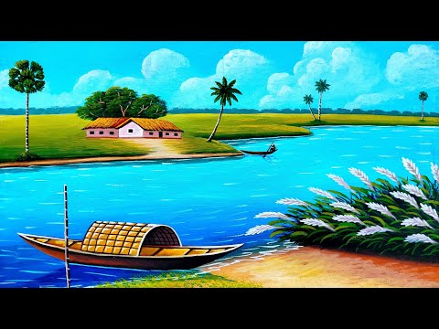 Very easy village landscape scenery painting | painting 587