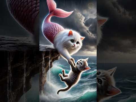 Cat Helps Poor Kitten😹❤️ #cat #aicat #catlover #ai #mermaid