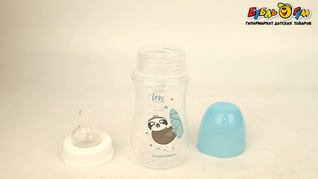 Бутылка Canpol babies Exotic Animals пластиковая с широким горлышком голубая 240мл с 3мес  - видео