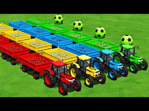 TRACTORS ROAD TRAIN - HAULING SOCCER BALLS IN A EPIC TRAILERS CONVOY - Farming Simulator 22