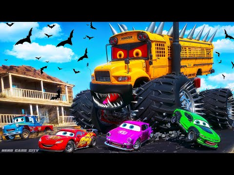 School Bus Head Eater Transforms & Attacks City Cars 🚍🔥🚗 - Epic Action-Packed Rescue Mission!