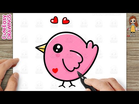 How to Draw a Cute Pink Bird - Easy Step-By-Step Drawing and Coloring for Kids and Toddlers