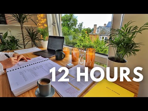 12 HOUR STUDY WITH ME   Background noise, 10 min Break, No music, Study with Merve