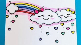 تعليم الرسم للأطفال/رسم سحابة كيوت للأطفال/رسم قوس قزح/رسم ألوان الطيف #drawing #howtodraw 