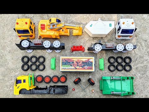 Finding Then Assemble Satisfying Toys In A Set-up Cover Van Truck, Excavator Truck, Garbage Truck