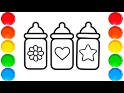 Cute Baby Milk Bottle Drawing Painting And Colouring For Kids And Toddlers | How To Draw Milk Bottle