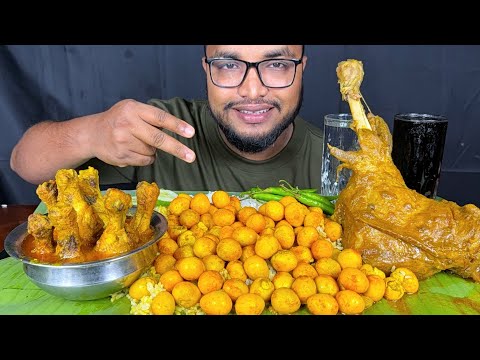 FULL MUTTON LEG PIECE CURRY, CHICKEN LEG PIECE CURRY AND EGG CURRY WITH RICE EATING SHOW, MUKBANG