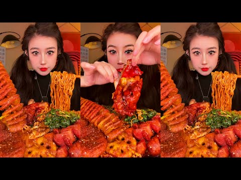 SPICY FIRE FOOD MUKBANG | SPICY RAMEN 🍜, Seafood Shewake🍢, Pork Trotters 🍖🌶🔥