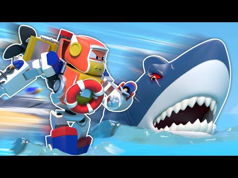 🦈¡ATAQUE DE TIBURONES!🦈 ¡Súper ROBOT BARCO al rescate! - Dibujos de Transformer para Niños