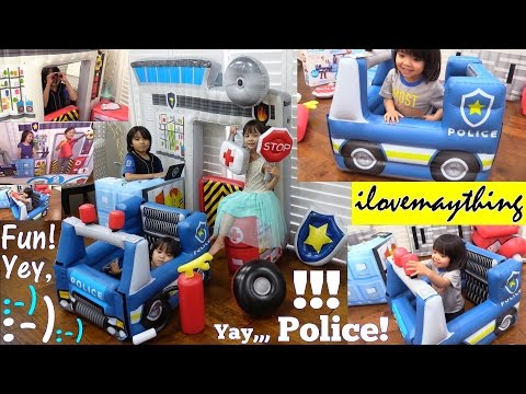 Toy Channel: Police Pretend Playtime. Rescue Center Fire and Police Station. Inflatable Play Tent
