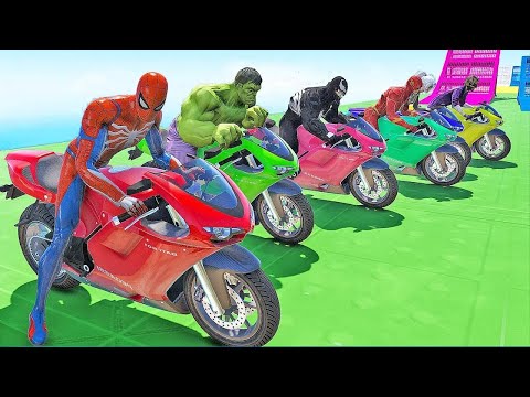 MOTOS COM HOMEM ARANHA E HEROIS NO DESAFIO DE DUPLAS NO GTA 5!! | GTA V SUPER CORRIDA COM HERÓIS