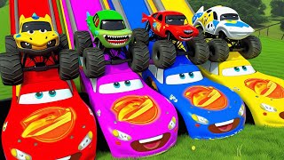 5 MONSTER TRUCK vs Big & Small Monter Truck with Long Slide McQueen - Cars vs Portal Trap - BeamNG