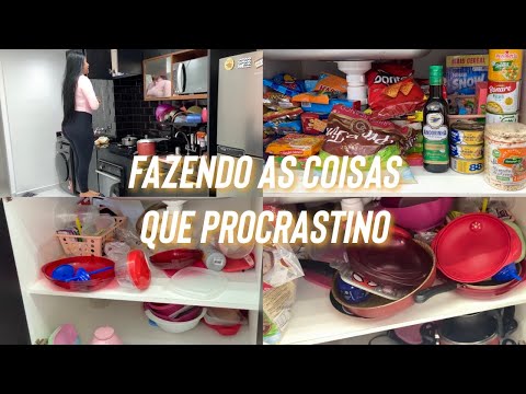 FAZENDO COISAS QUE PROCRASTINO | organizando meu armário da cozinha ♥️
