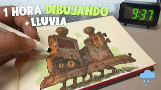 1 hora dibujando en mi estudio | Sonido de lluvia + oficina para relajarse