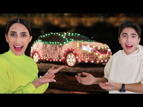 حولت سيارة زوجي لشجرة كريسماس 🚗 1000 لمبة !!