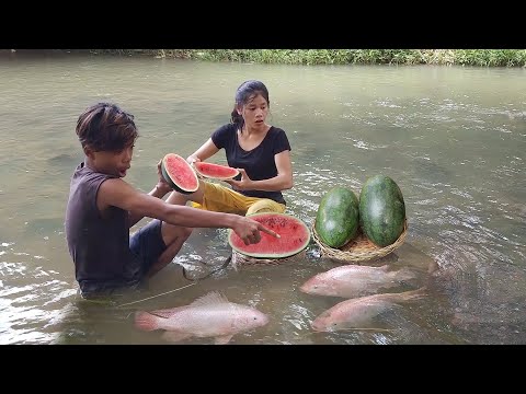 Survival in the rainforest, Catch redfish in the river for food, Fish soup chili for lunch