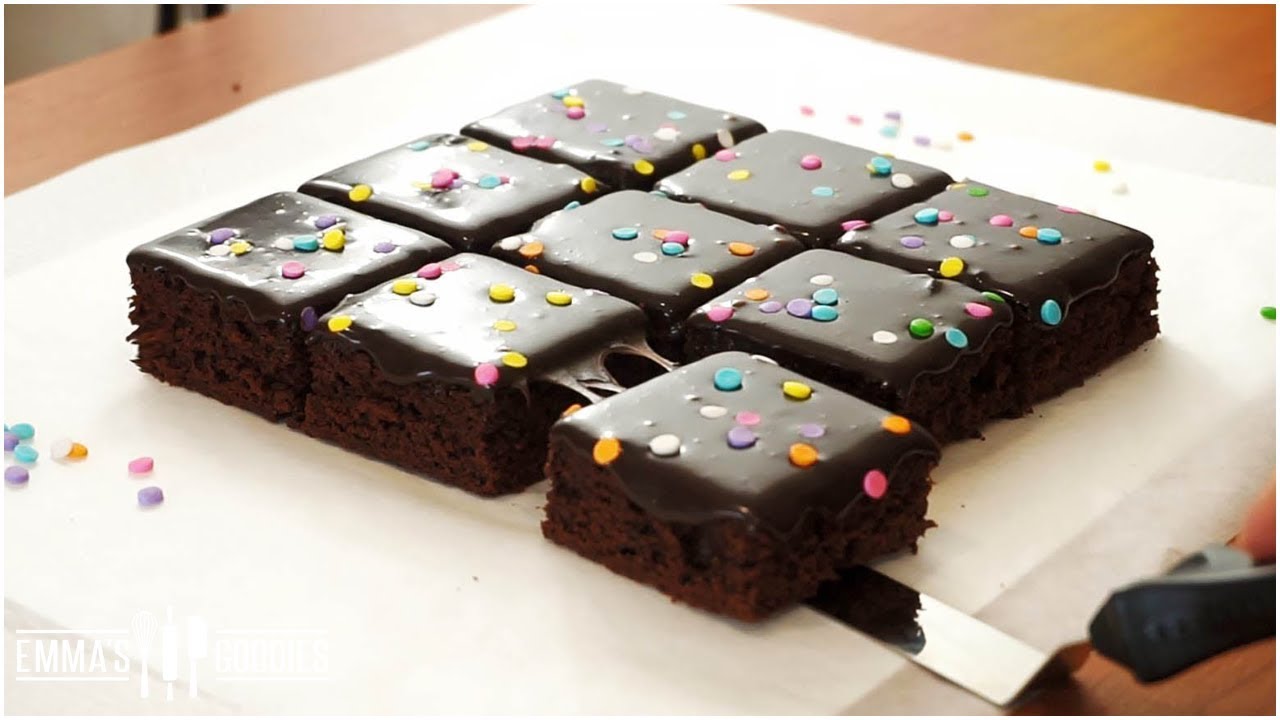 GOOEY CHOCOLATE BROWNIE CAKE - Glazed Chocolate Brownies Recipe ( with Subtitles )