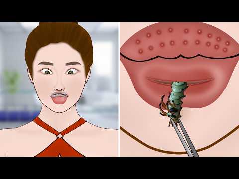 ASMR Remove Huge Caterpillar from  Swollen lips animation