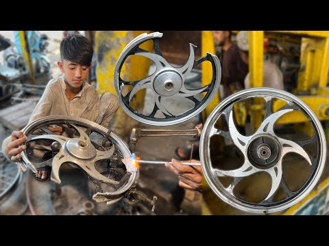How We Repaired Severely Bent Motorcycle Wheel | Alloy Rim Welding, Truing & Perfect Restoration