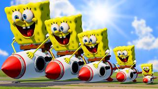 Big & Small SpongeBob on a Rocket vs Trains | BeamNG.Drive
