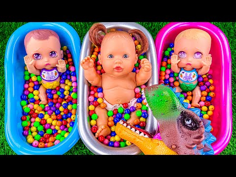 Satisfying Video | Rainbow Mixing Candy ASMR in Three Magic BathTubes with Make Up & Cutting Slime