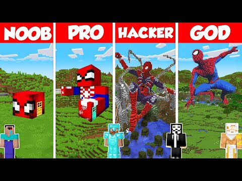 Spider-Man Statue Build Battle Challenge - Noob vs Pro vs Hacker vs God - Minecraft Animation