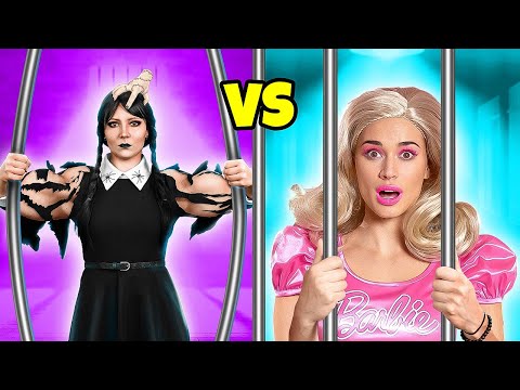 *DIVERTIDO* Miércoles vs Barbie en la cárcel ⛓ Trucos locos de maquillaje y escapatoria