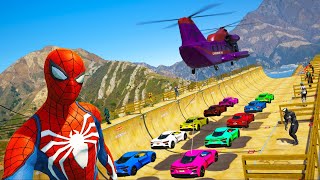 Avião Entrega Carros na Rampa com Superherois e Homem Aranha 2 Epic Parkour Racing GTA MODS