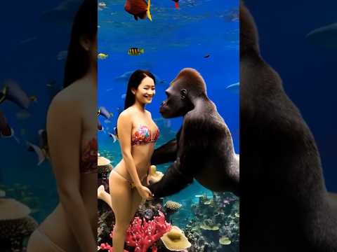Harmony between humans and nature under the ocean #nature #animals #explore #cute #Orangutan #happy