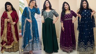 Best Affordable Indian Ethnic Gowns with beautiful flair golden sequin zari thread work