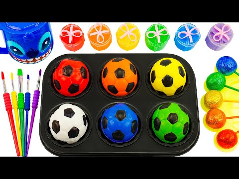 Satisfying Video | How To Make Color Tray From Rainbow Lollipop Candy & Soccer Balls Cutting ASMR