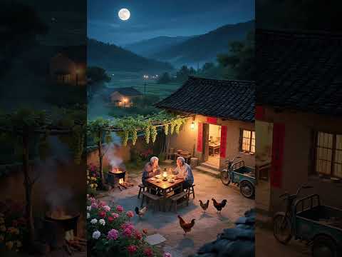 Grandpa and His Friend Dine Under the Moon | Tranquil Village Night #scenery #peacefulmoments